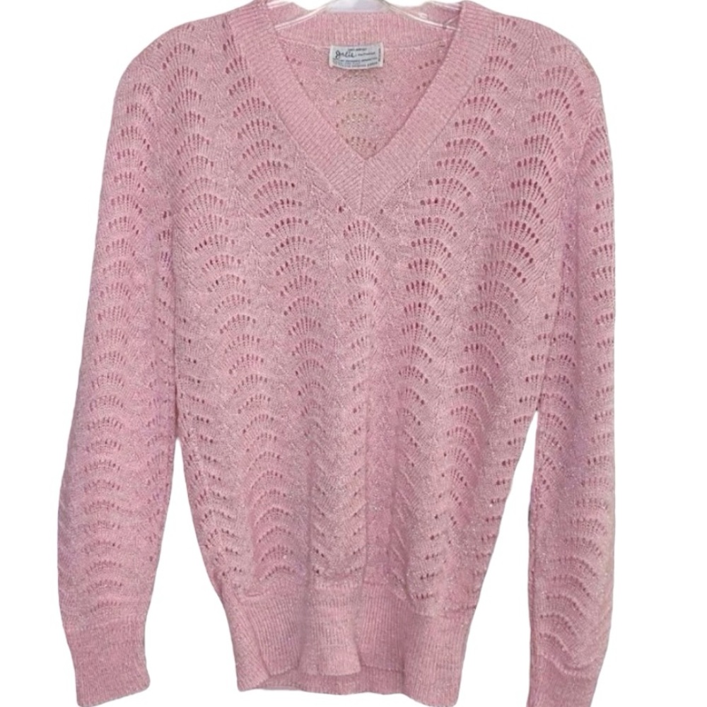 Vintage Barbiecore Metallic Knit Sweater | Julie Knitwear | XS/S